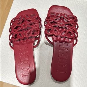 Red Sandals with Perforated Design